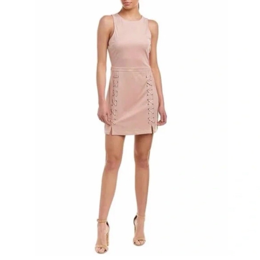 Cupcakes and Cashmere Lace-Up Faux Suede Dress Blush Pink Sleeveless Size S